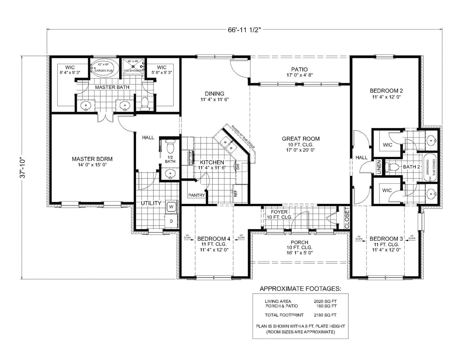 Kenadian custom home floor plan - 4 Bed / 2.5 Bath / 2,020 Sq Ft