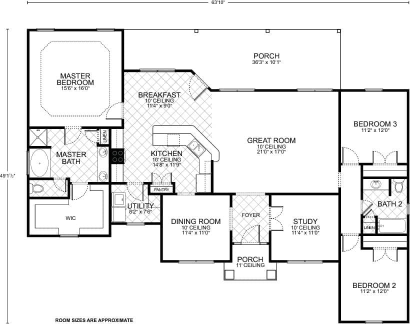 Kendall C custom home floor plan - 3 Bed / 2 Bath / 2,036 Sq Ft