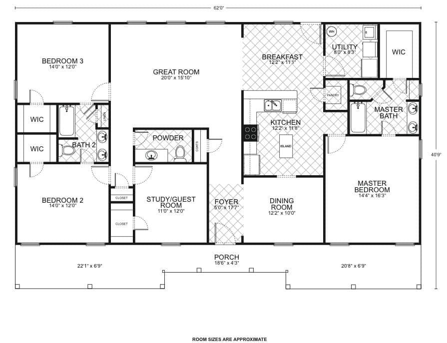 Ponderosa B custom home floor plan - 4 Bed / 2.5 Bath / 2,108 Sq Ft