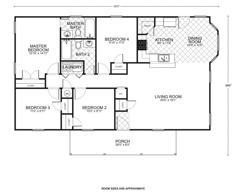 San Marcos C custom home floor plan - 4 Bed / 2 Bath / 1,360 Sq Ft