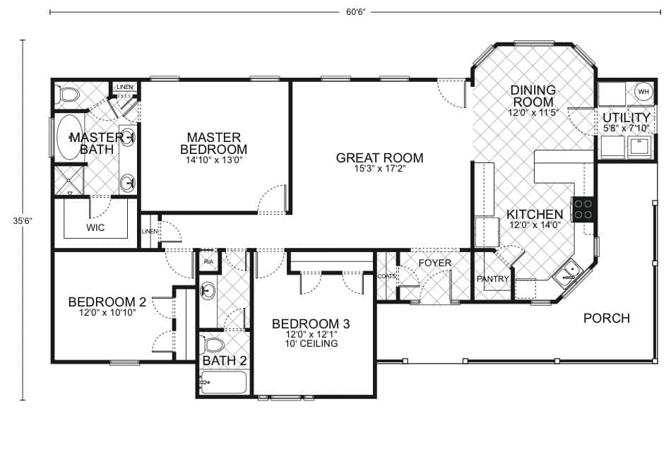 San Antonio custom home floor plan - 3 Bed / 2 Bath / 1,563 Sq Ft