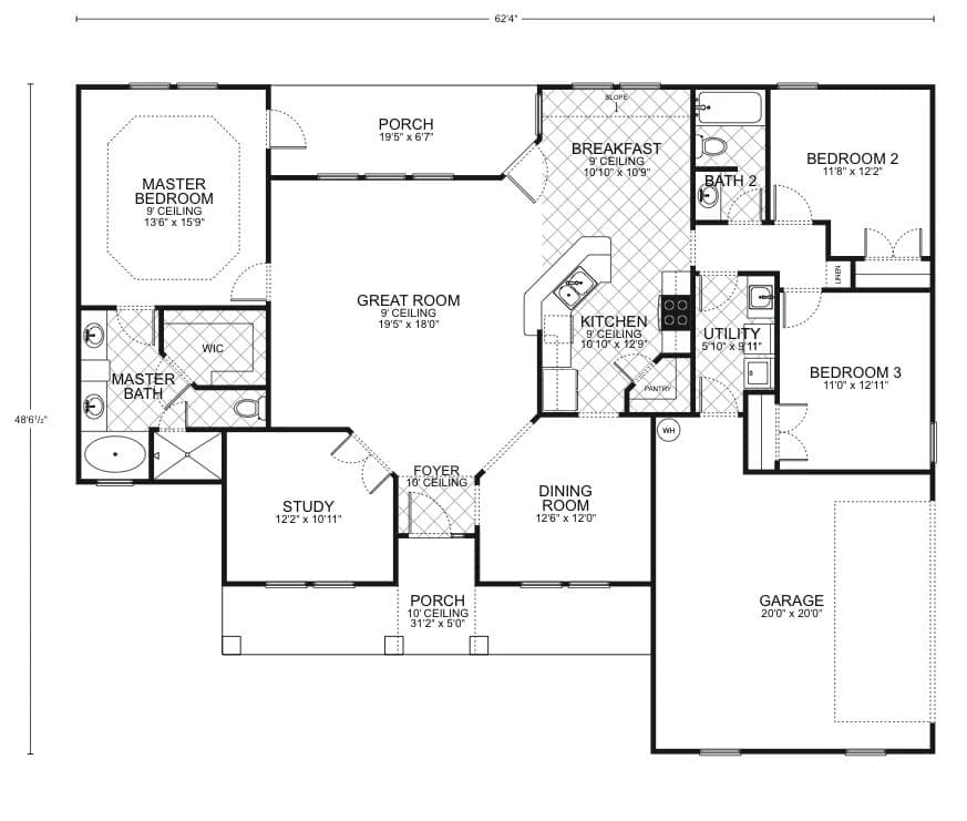 Driftwood B custom home floor plan - 3 Bed / 2 Bath / 1,853 Sq Ft