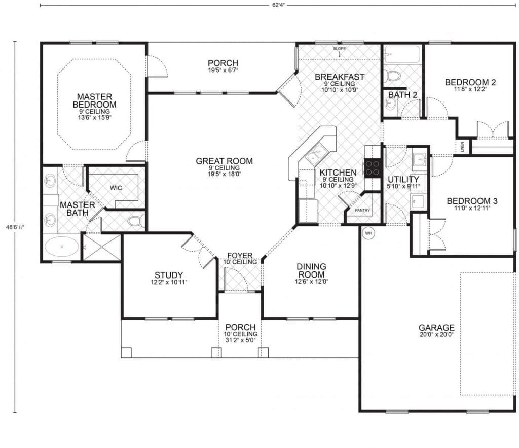 Driftwood C custom home floor plan - 3 Bed / 2 Bath / 1,853 Sq Ft
