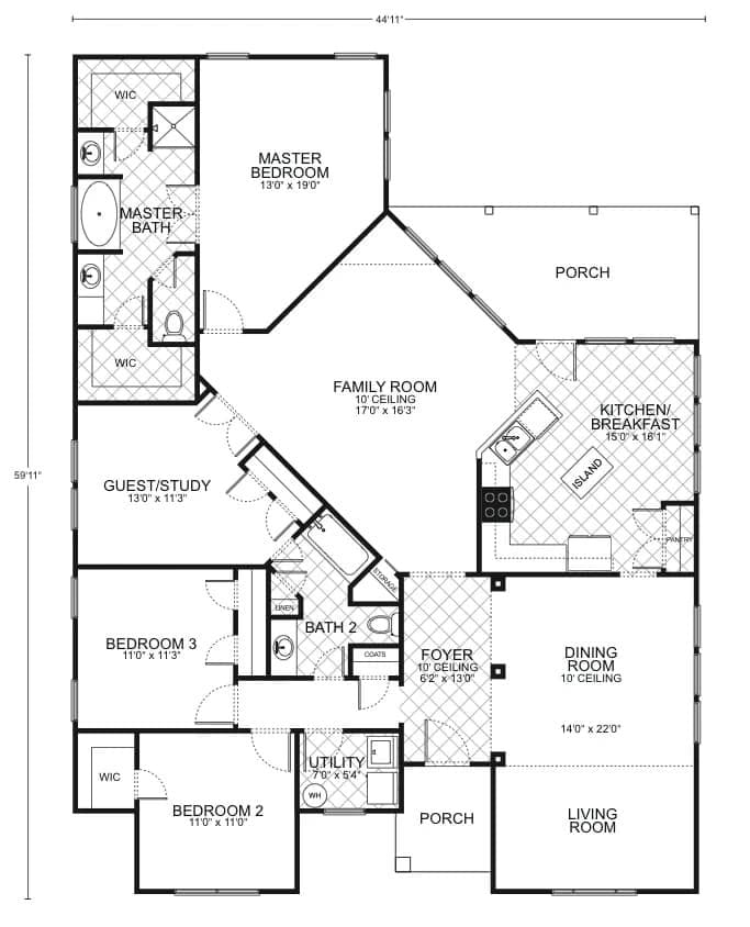 Guadalupe custom home floor plan - 3 Bed / 2 Bath / 2,070 Sq Ft