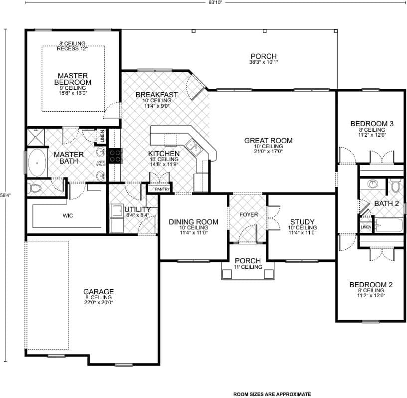 Hillsboro C custom home floor plan - 3 Bed / 2 Bath / 2,051 Sq Ft
