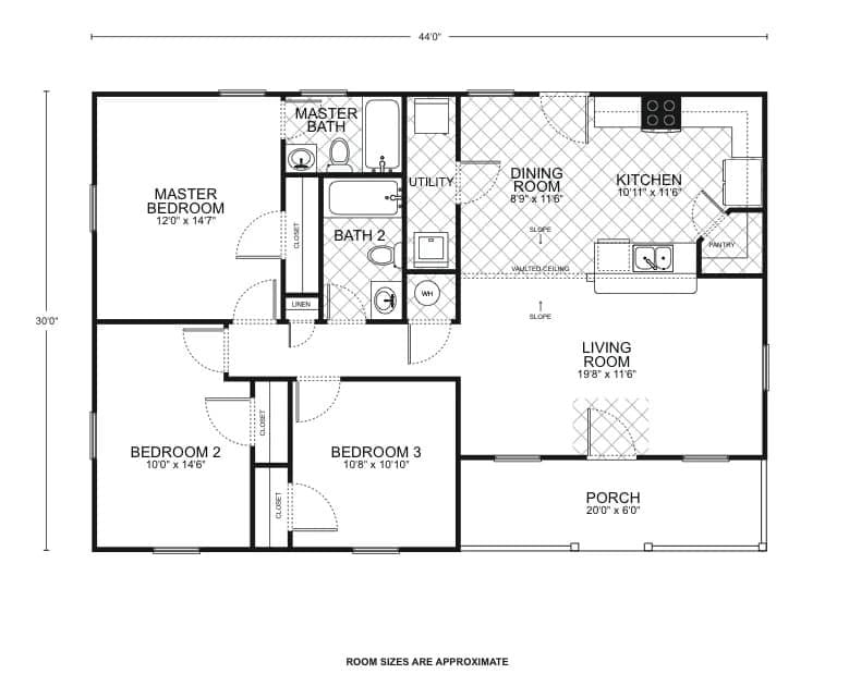 Homestead custom home floor plan - 3 Bed / 2 Bath / 1,200 Sq Ft