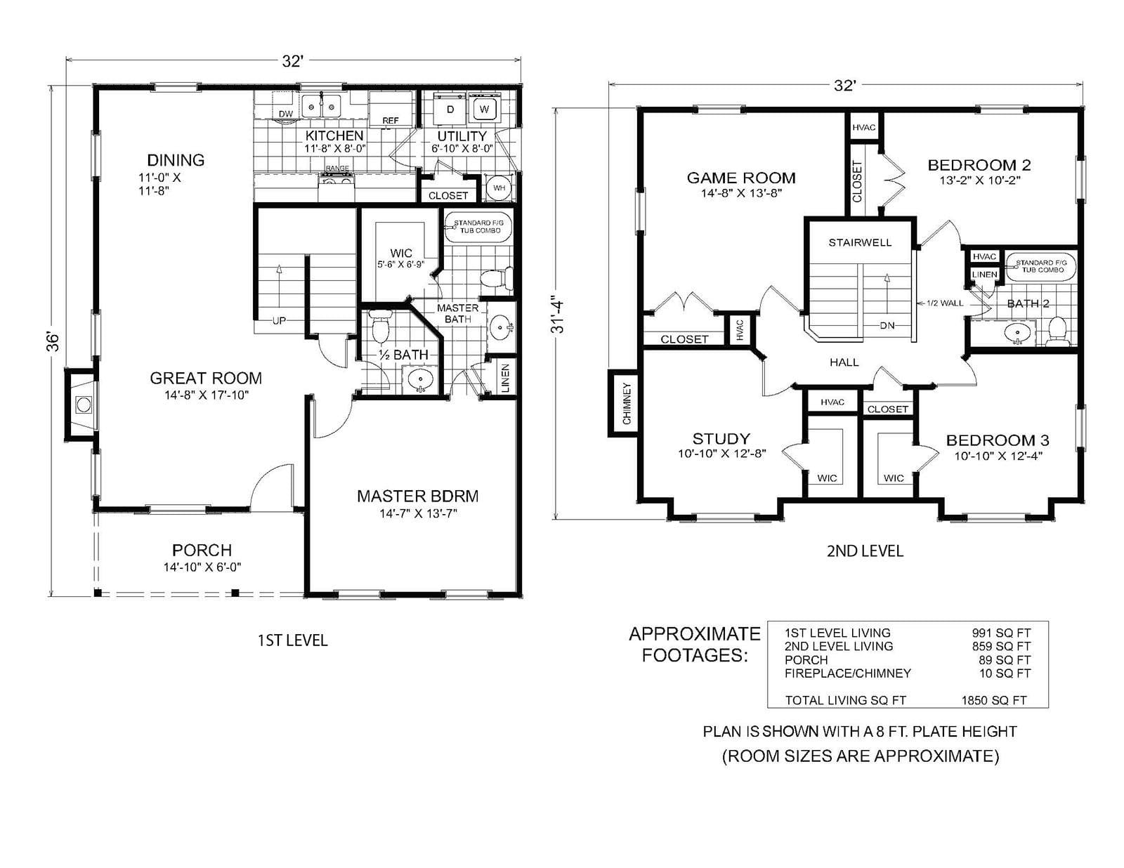 Kingsville custom home floor plan - 3 Bed / 2.5 Bath / 1,850 Sq Ft