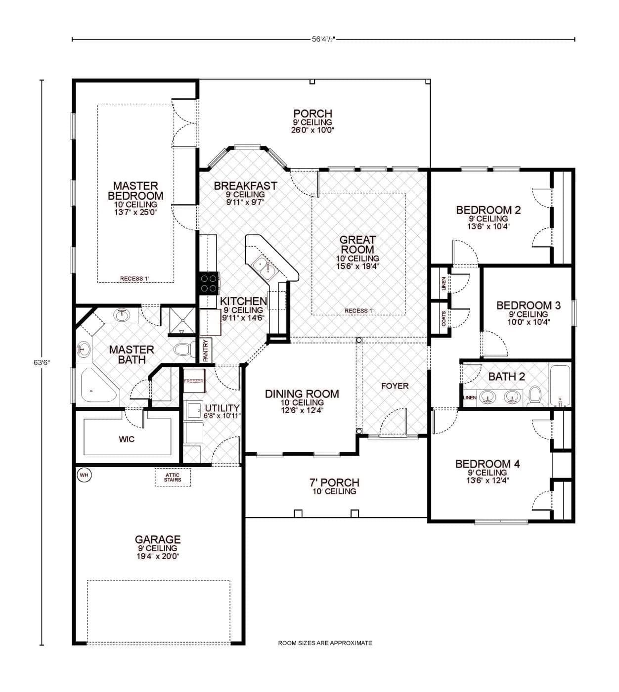 Navasota B custom home floor plan - 4 Bed / 2 Bath / 2,107 Sq Ft
