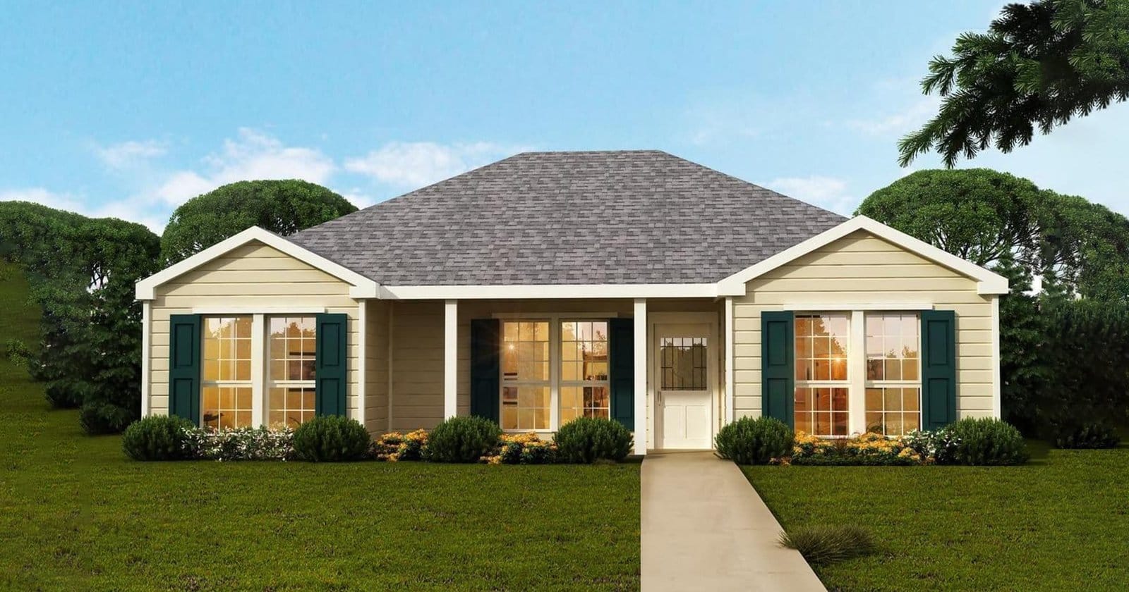 Woodcrest custom home elevation - 3 Bed / 2 Bath / 1,298 Sq Ft